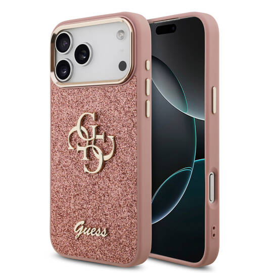 Apple iPhone 17 Pro Max Kılıf Guess Orjinal Lisanslı 4G Büyük Metal Kamera Çerçeveli ve Logolu Glitter Kapak - 5