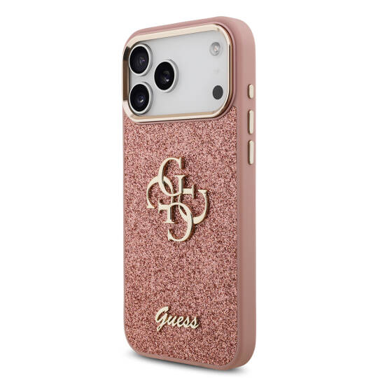 Apple iPhone 17 Pro Max Kılıf Guess Orjinal Lisanslı 4G Büyük Metal Kamera Çerçeveli ve Logolu Glitter Kapak - 6