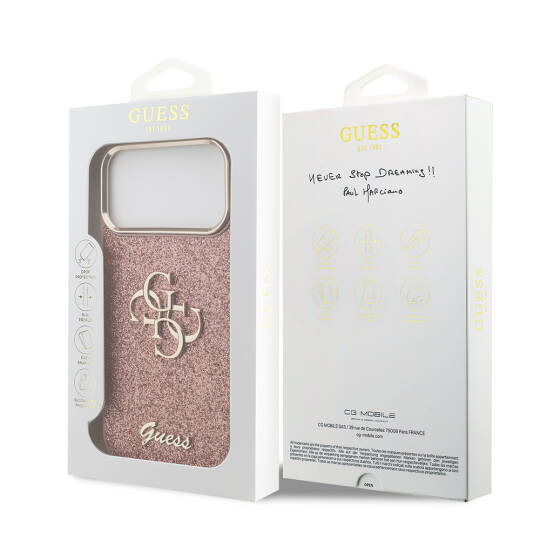 Apple iPhone 17 Pro Max Kılıf Guess Orjinal Lisanslı 4G Büyük Metal Kamera Çerçeveli ve Logolu Glitter Kapak - 12