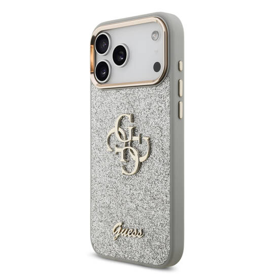 Apple iPhone 17 Pro Max Kılıf Guess Orjinal Lisanslı 4G Büyük Metal Kamera Çerçeveli ve Logolu Glitter Kapak - 13