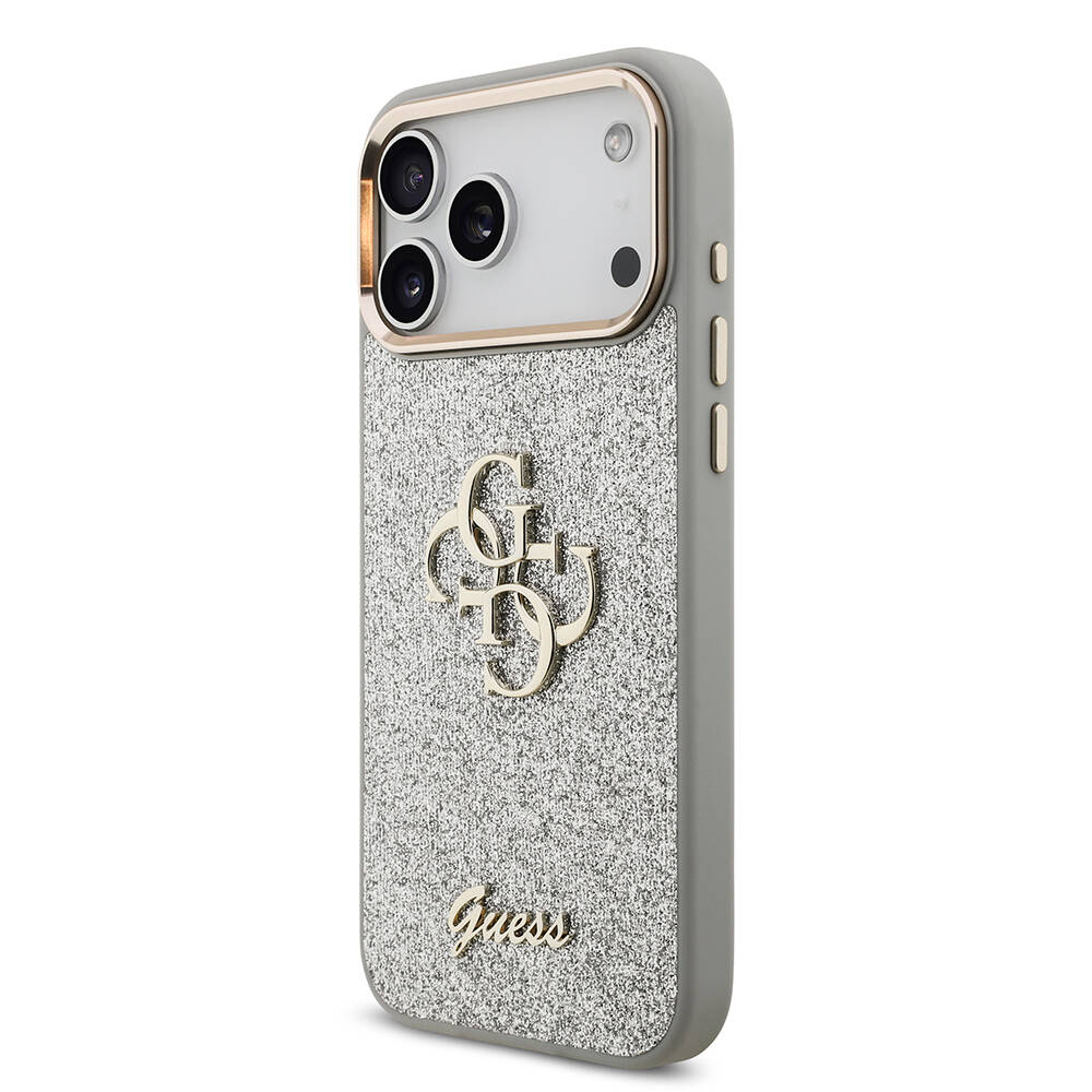 Apple iPhone 17 Pro Max Kılıf Guess Orjinal Lisanslı 4G Büyük Metal Kamera Çerçeveli ve Logolu Glitter Kapak - 13