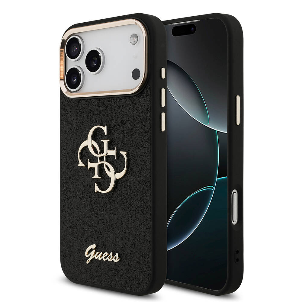Apple iPhone 17 Pro Max Kılıf Guess Orjinal Lisanslı 4G Büyük Metal Kamera Çerçeveli ve Logolu Glitter Kapak - 3