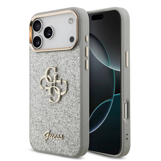 Apple iPhone 17 Pro Max Kılıf Guess Orjinal Lisanslı 4G Büyük Metal Kamera Çerçeveli ve Logolu Glitter Kapak