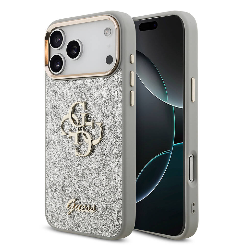 Apple iPhone 17 Pro Max Kılıf Guess Orjinal Lisanslı 4G Büyük Metal Kamera Çerçeveli ve Logolu Glitter Kapak - 1