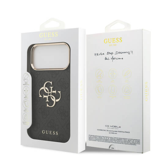 Apple iPhone 17 Pro Max Kılıf Guess Orjinal Lisanslı Gold Metal Kamera Çerçeveli 4G Desenli Metal Büyük 4G ve Yazı Logolu Kapak - 11