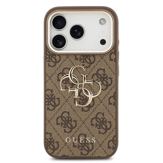 Apple iPhone 17 Pro Max Kılıf Guess Orjinal Lisanslı Gold Metal Kamera Çerçeveli 4G Desenli Metal Büyük 4G ve Yazı Logolu Kapak - 13
