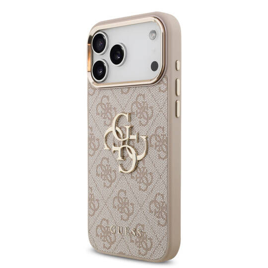 Apple iPhone 17 Pro Max Kılıf Guess Orjinal Lisanslı Gold Metal Kamera Çerçeveli 4G Desenli Metal Büyük 4G ve Yazı Logolu Kapak - 19