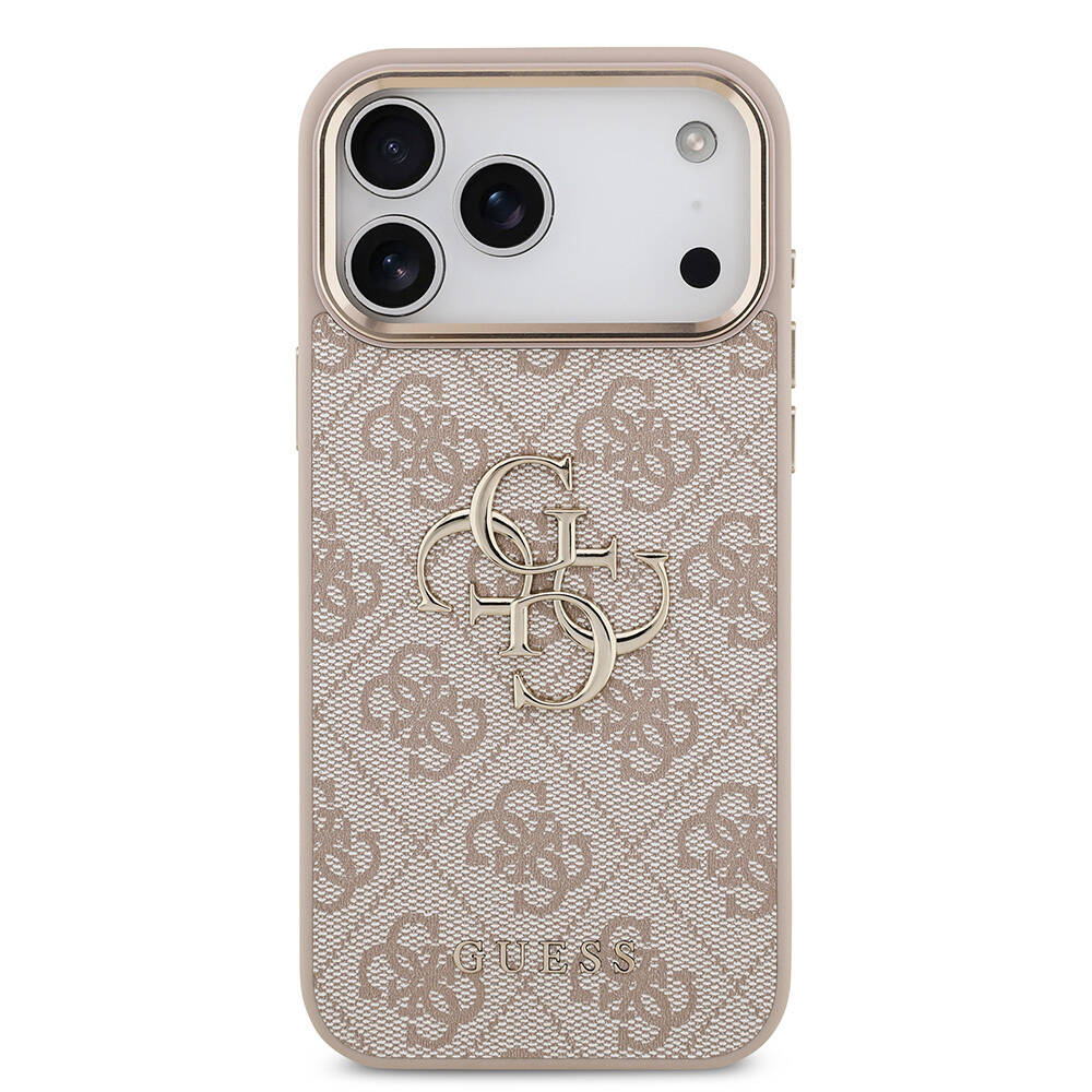 Apple iPhone 17 Pro Max Kılıf Guess Orjinal Lisanslı Gold Metal Kamera Çerçeveli 4G Desenli Metal Büyük 4G ve Yazı Logolu Kapak - 20