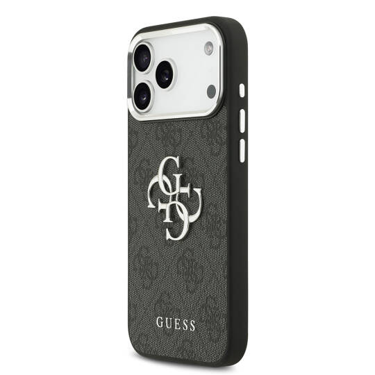Apple iPhone 17 Pro Max Kılıf Guess Orjinal Lisanslı Gümüş Metal Kamera Çerçeveli 4G Desenli Metal Büyük 4G ve Yazı Logolu Kapak - 4