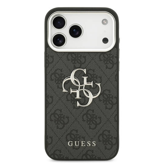 Apple iPhone 17 Pro Max Kılıf Guess Orjinal Lisanslı Gümüş Metal Kamera Çerçeveli 4G Desenli Metal Büyük 4G ve Yazı Logolu Kapak - 5