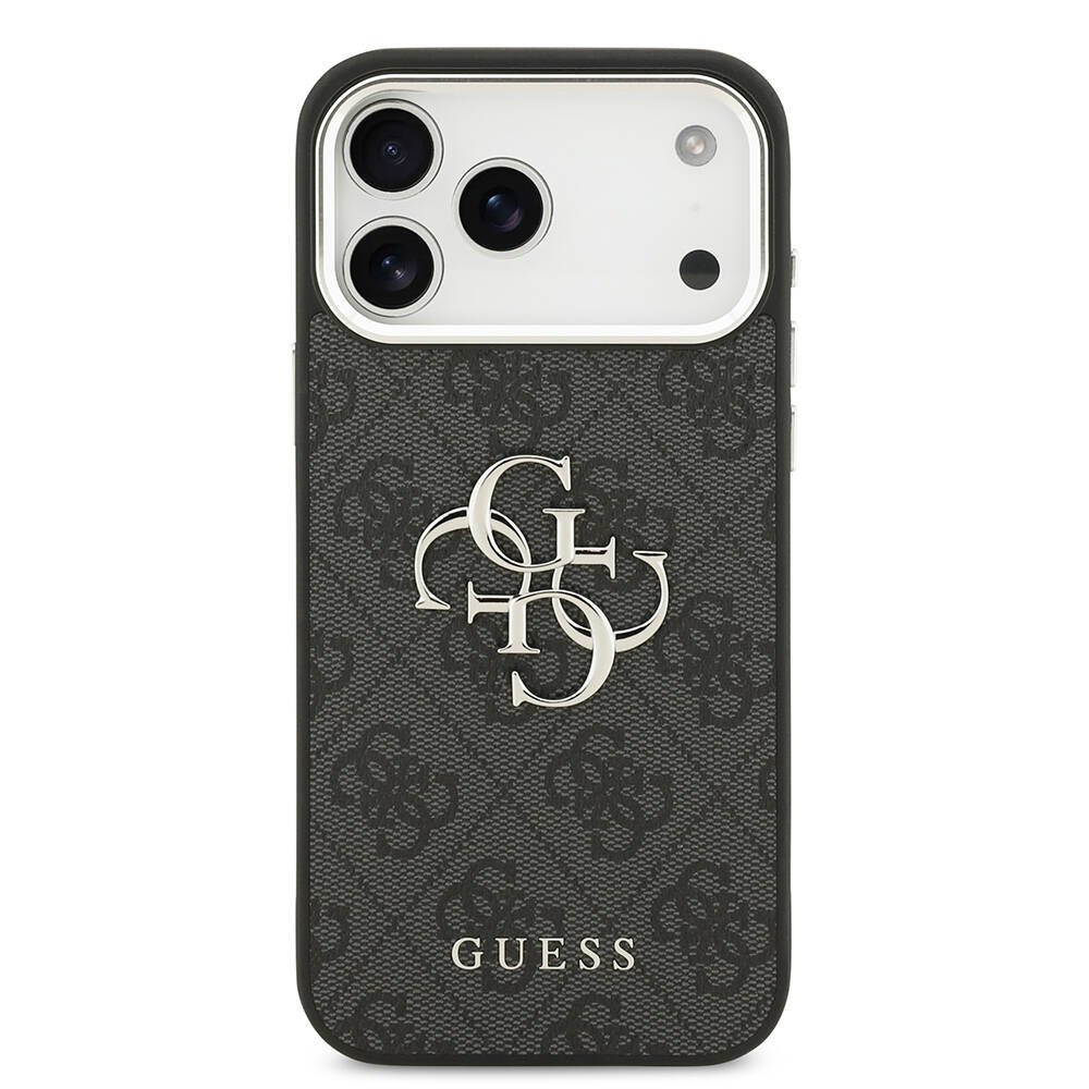 Apple iPhone 17 Pro Max Kılıf Guess Orjinal Lisanslı Gümüş Metal Kamera Çerçeveli 4G Desenli Metal Büyük 4G ve Yazı Logolu Kapak - 5