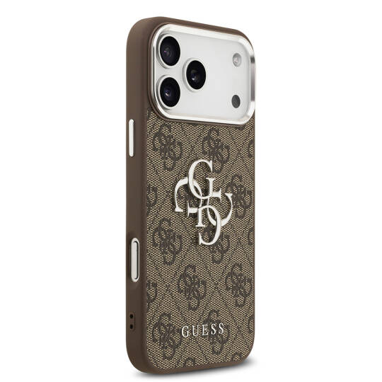 Apple iPhone 17 Pro Max Kılıf Guess Orjinal Lisanslı Gümüş Metal Kamera Çerçeveli 4G Desenli Metal Büyük 4G ve Yazı Logolu Kapak - 12