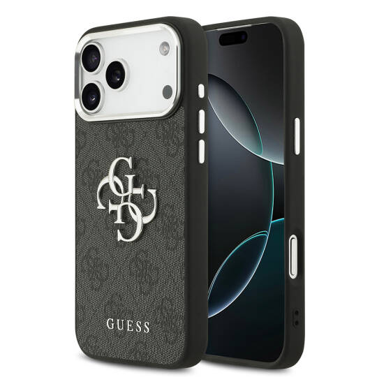 Apple iPhone 17 Pro Max Kılıf Guess Orjinal Lisanslı Gümüş Metal Kamera Çerçeveli 4G Desenli Metal Büyük 4G ve Yazı Logolu Kapak - 2