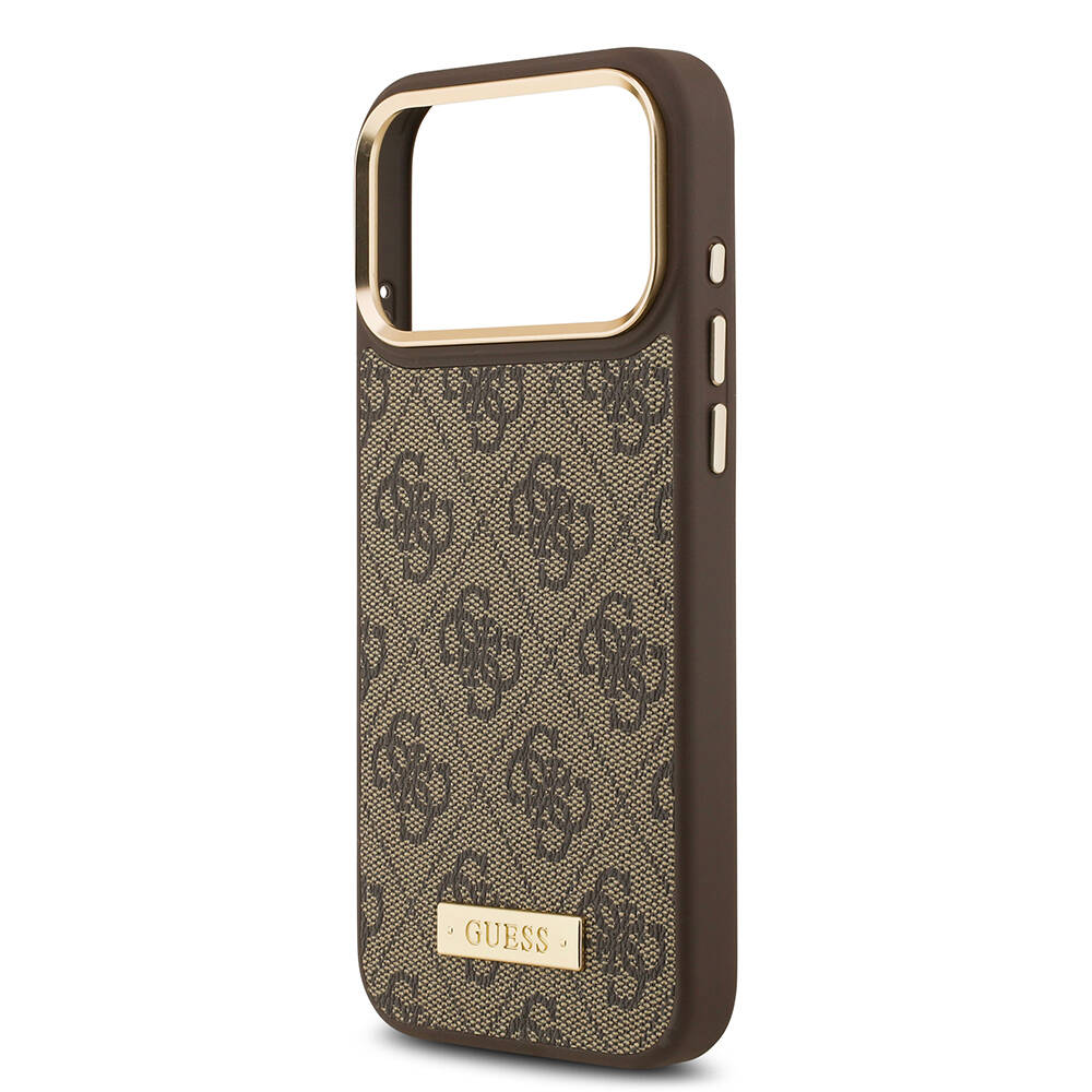 Apple iPhone 17 Pro Max Kılıf Guess Orjinal Lisanslı M-safe Şarj Özellikli 4G Desenli PU Metal Plaka Klasik Logolu Kapak - 8