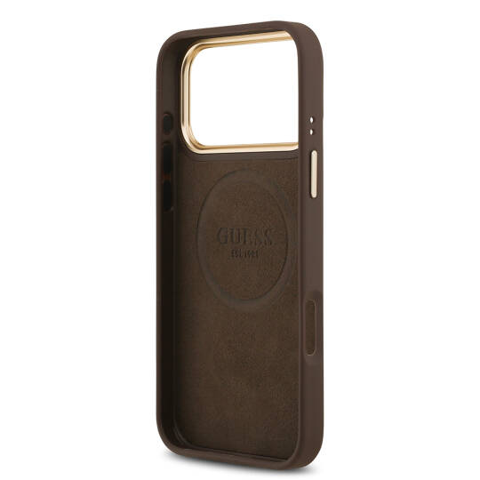 Apple iPhone 17 Pro Max Kılıf Guess Orjinal Lisanslı M-safe Şarj Özellikli 4G Desenli PU Metal Plaka Klasik Logolu Kapak - 9