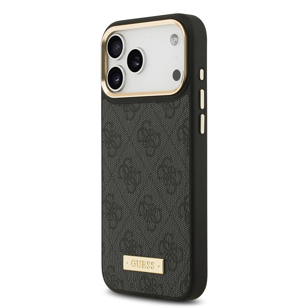 Apple iPhone 17 Pro Max Kılıf Guess Orjinal Lisanslı M-safe Şarj Özellikli 4G Desenli PU Metal Plaka Klasik Logolu Kapak - 11