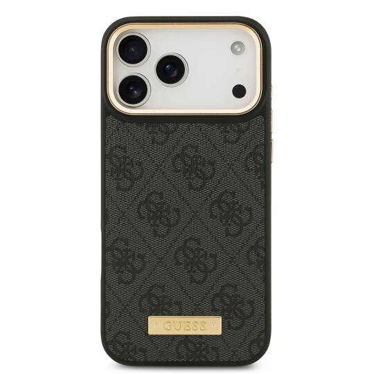 Apple iPhone 17 Pro Max Kılıf Guess Orjinal Lisanslı M-safe Şarj Özellikli 4G Desenli PU Metal Plaka Klasik Logolu Kapak - 12