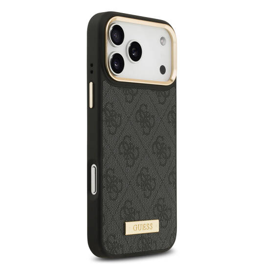 Apple iPhone 17 Pro Max Kılıf Guess Orjinal Lisanslı M-safe Şarj Özellikli 4G Desenli PU Metal Plaka Klasik Logolu Kapak - 13