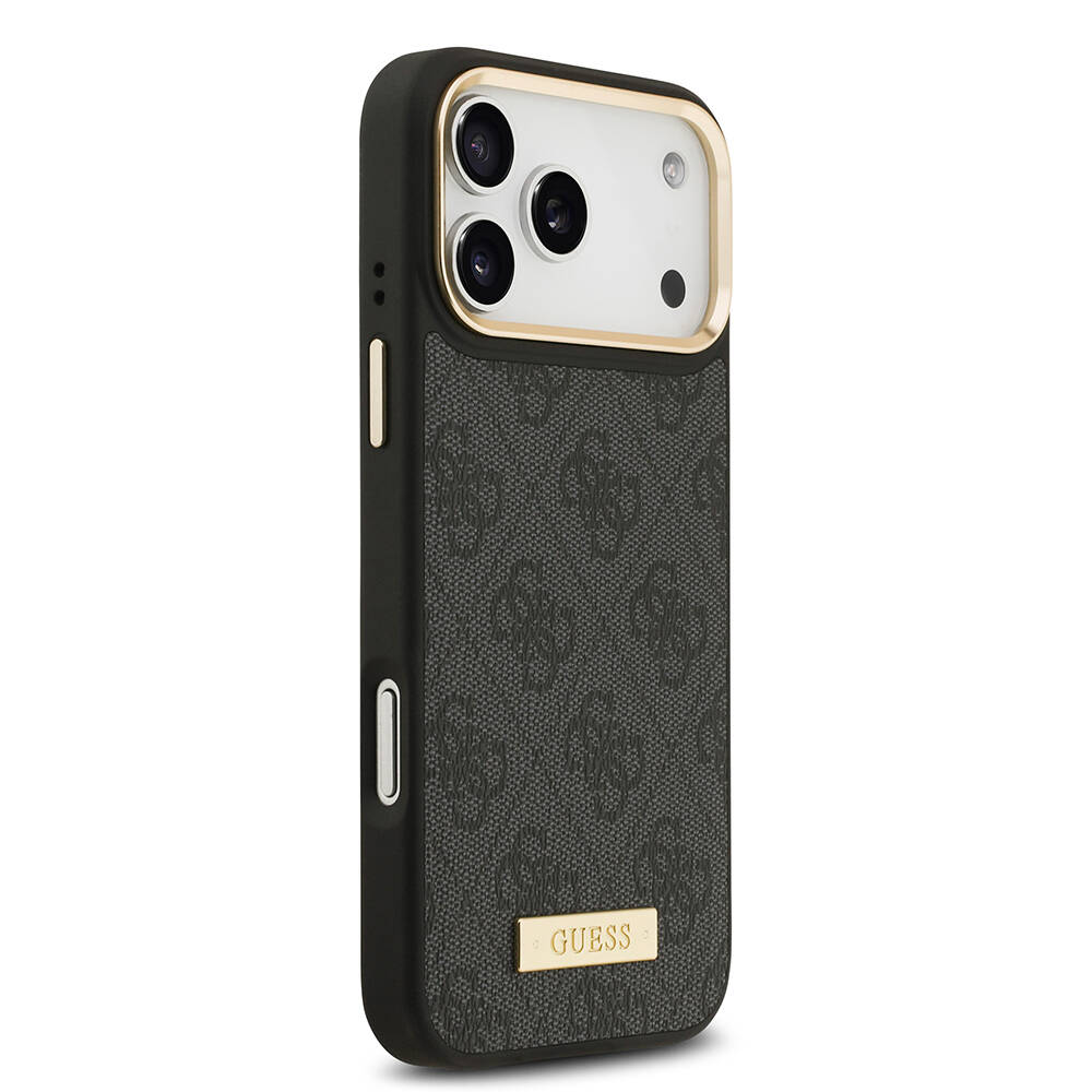 Apple iPhone 17 Pro Max Kılıf Guess Orjinal Lisanslı M-safe Şarj Özellikli 4G Desenli PU Metal Plaka Klasik Logolu Kapak - 13