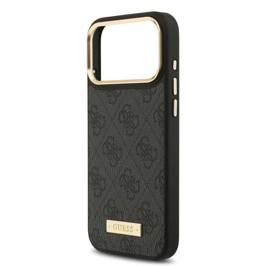 Apple iPhone 17 Pro Max Kılıf Guess Orjinal Lisanslı M-safe Şarj Özellikli 4G Desenli PU Metal Plaka Klasik Logolu Kapak - 15