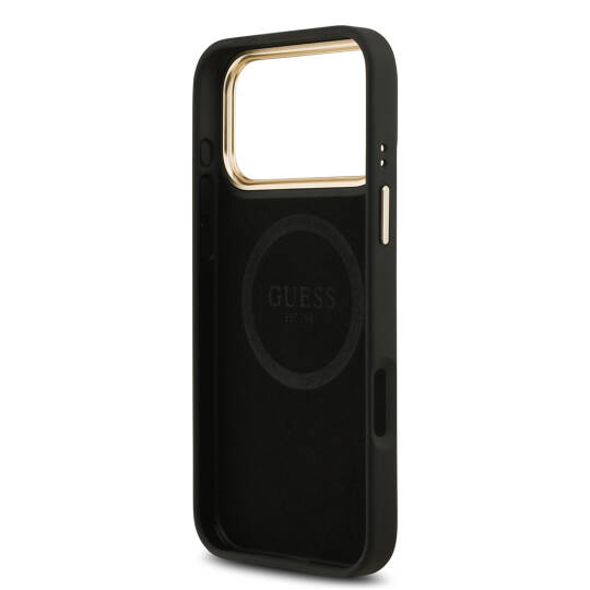 Apple iPhone 17 Pro Max Kılıf Guess Orjinal Lisanslı M-safe Şarj Özellikli 4G Desenli PU Metal Plaka Klasik Logolu Kapak - 16