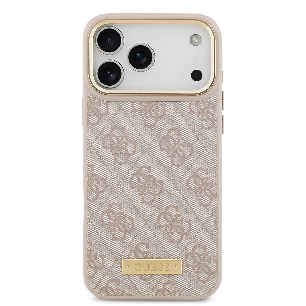 Apple iPhone 17 Pro Max Kılıf Guess Orjinal Lisanslı M-safe Şarj Özellikli 4G Desenli PU Metal Plaka Klasik Logolu Kapak - 18