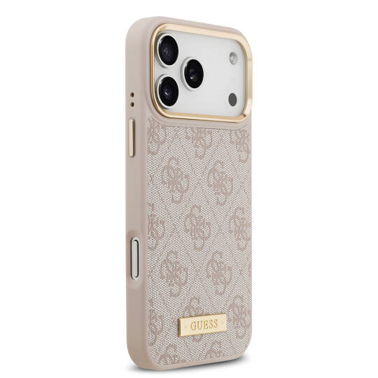 Apple iPhone 17 Pro Max Kılıf Guess Orjinal Lisanslı M-safe Şarj Özellikli 4G Desenli PU Metal Plaka Klasik Logolu Kapak - 19