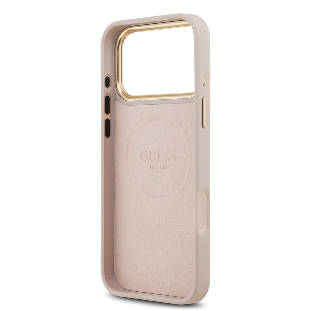 Apple iPhone 17 Pro Max Kılıf Guess Orjinal Lisanslı M-safe Şarj Özellikli 4G Desenli PU Metal Plaka Klasik Logolu Kapak - 22