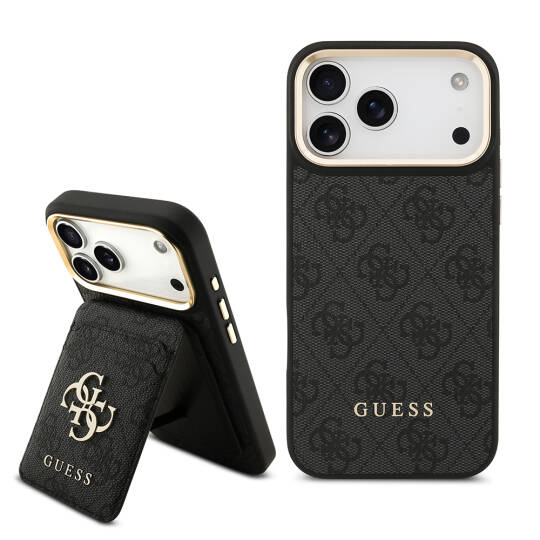 Apple iPhone 17 Pro Max Kılıf Guess Orjinal Lisanslı M-safe Şarj Özellikli 4G Metal Büyük Logolu Kartlıklı Kapak