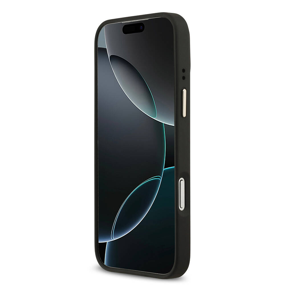 Apple iPhone 17 Pro Max Kılıf Guess Orjinal Lisanslı M-safe Şarj Özellikli Gold Metal Kamera Çerçeveli PU Deri 4G Desenli Yazı Logolu Kapak - 13