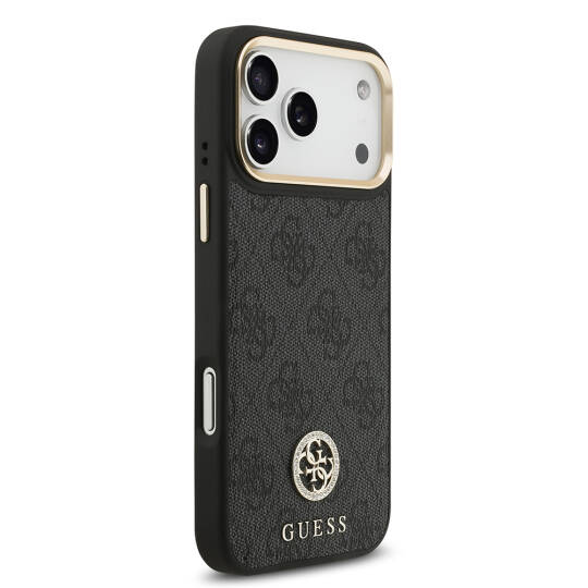 Apple iPhone 17 Pro Max Kılıf Guess Orjinal Lisanslı M-safe Şarj Özellikli Gold Metal Kamera Çerçeveli Taşlı 4G Logolu Kapak - 13