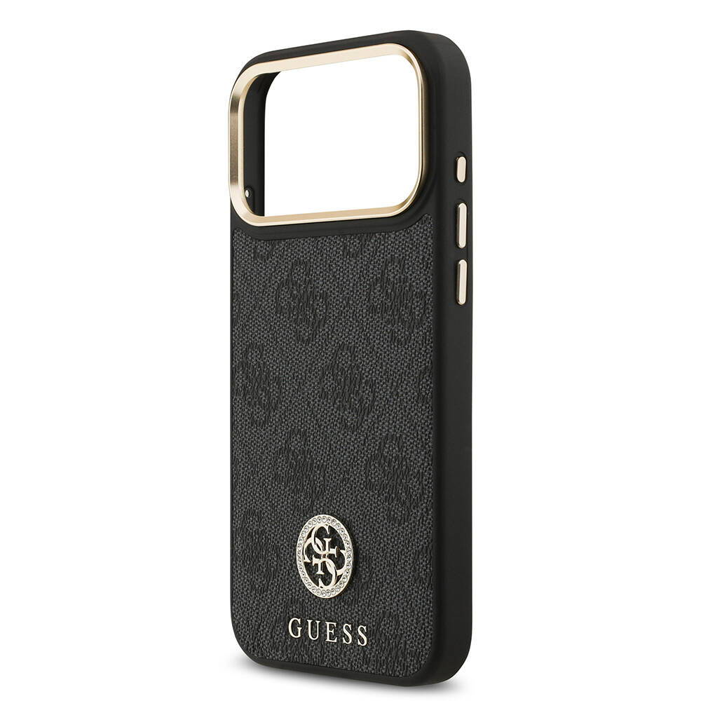 Apple iPhone 17 Pro Max Kılıf Guess Orjinal Lisanslı M-safe Şarj Özellikli Gold Metal Kamera Çerçeveli Taşlı 4G Logolu Kapak - 15