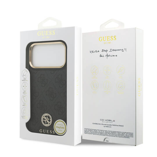 Apple iPhone 17 Pro Max Kılıf Guess Orjinal Lisanslı M-safe Şarj Özellikli Gold Metal Kamera Çerçeveli Taşlı 4G Logolu Kapak - 18