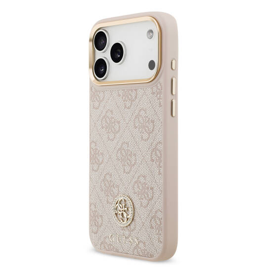Apple iPhone 17 Pro Max Kılıf Guess Orjinal Lisanslı M-safe Şarj Özellikli Gold Metal Kamera Çerçeveli Taşlı 4G Logolu Kapak - 19
