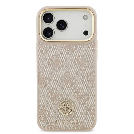 Apple iPhone 17 Pro Max Kılıf Guess Orjinal Lisanslı M-safe Şarj Özellikli Gold Metal Kamera Çerçeveli Taşlı 4G Logolu Kapak - 20