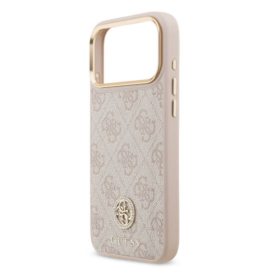 Apple iPhone 17 Pro Max Kılıf Guess Orjinal Lisanslı M-safe Şarj Özellikli Gold Metal Kamera Çerçeveli Taşlı 4G Logolu Kapak - 23