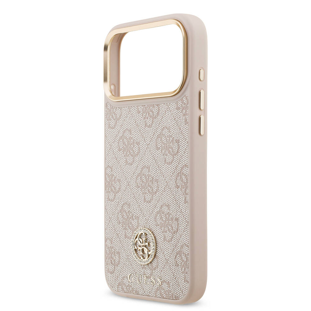 Apple iPhone 17 Pro Max Kılıf Guess Orjinal Lisanslı M-safe Şarj Özellikli Gold Metal Kamera Çerçeveli Taşlı 4G Logolu Kapak - 23