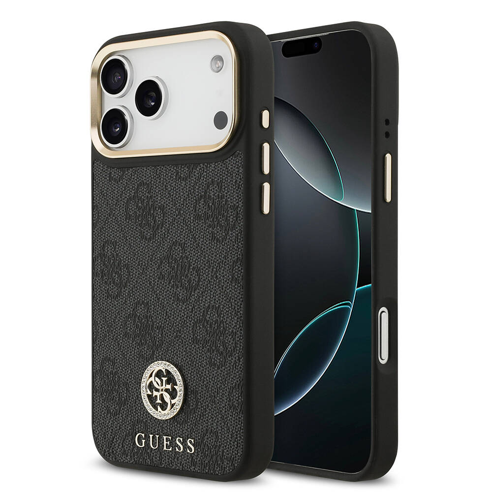 Apple iPhone 17 Pro Max Kılıf Guess Orjinal Lisanslı M-safe Şarj Özellikli Gold Metal Kamera Çerçeveli Taşlı 4G Logolu Kapak - 2