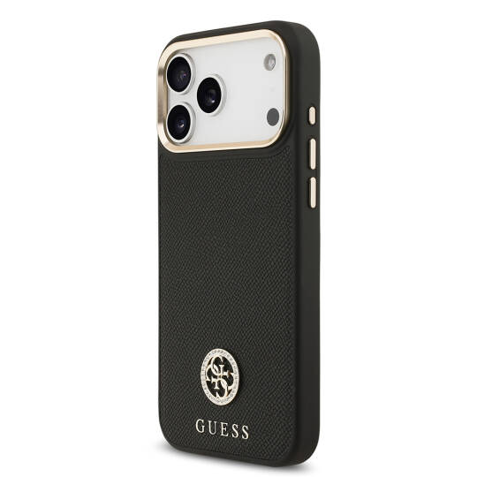 Apple iPhone 17 Pro Max Kılıf Guess Orjinal Lisanslı M-safe Şarj Özellikli Grained Yazı ve Taşlı 4G Logolu Kapak - 5