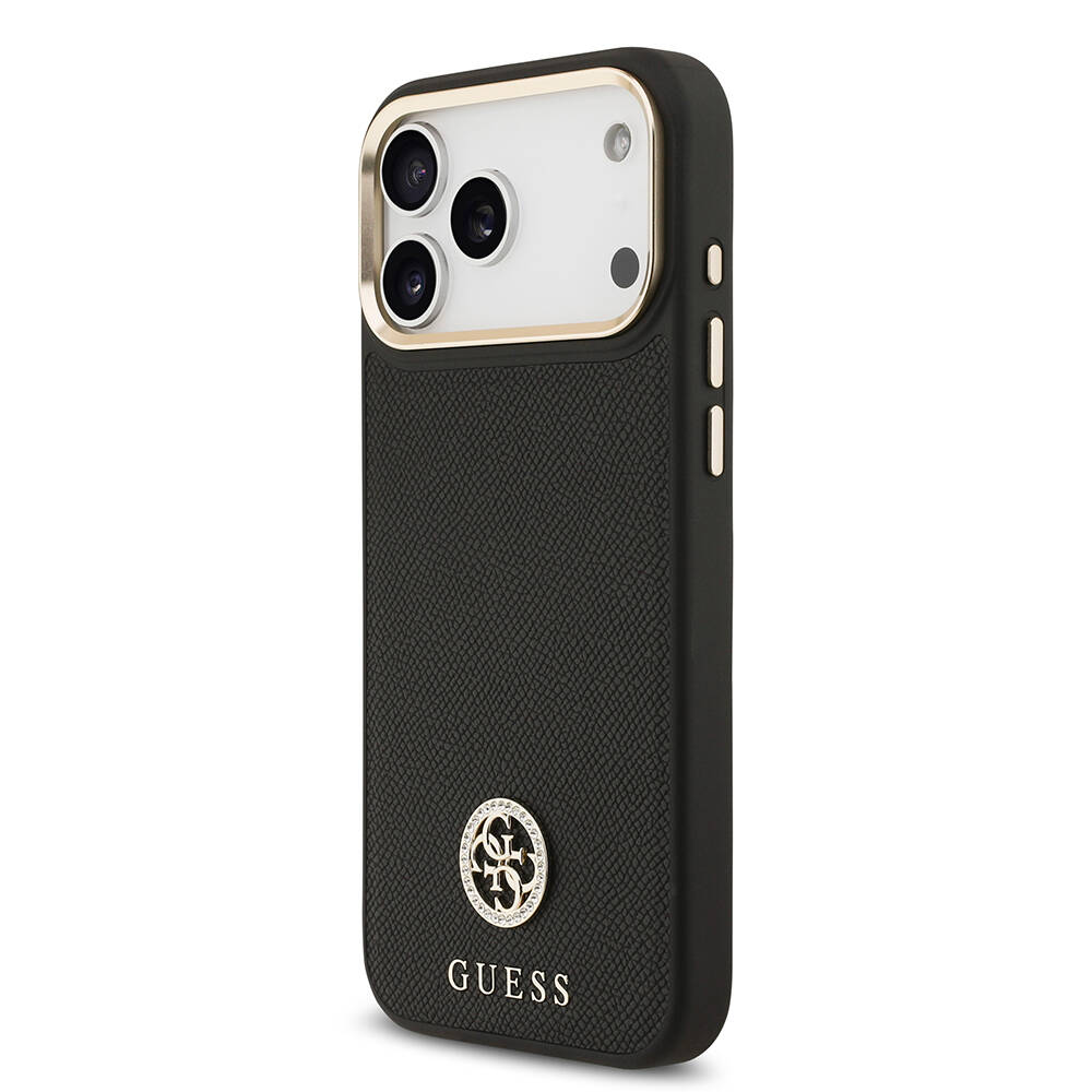Apple iPhone 17 Pro Max Kılıf Guess Orjinal Lisanslı M-safe Şarj Özellikli Grained Yazı ve Taşlı 4G Logolu Kapak - 5