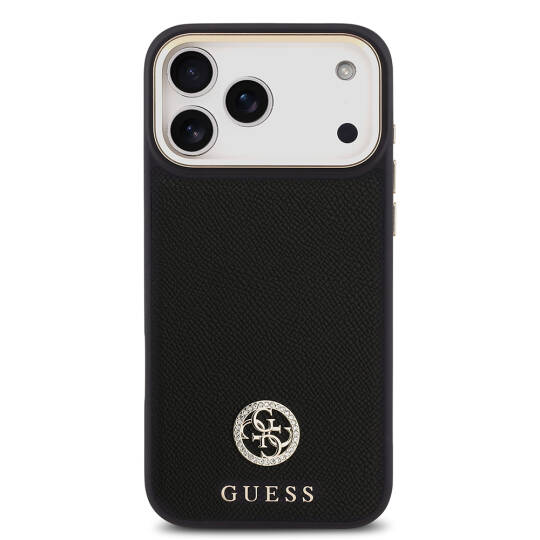 Apple iPhone 17 Pro Max Kılıf Guess Orjinal Lisanslı M-safe Şarj Özellikli Grained Yazı ve Taşlı 4G Logolu Kapak - 6