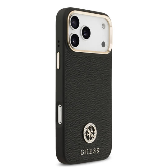 Apple iPhone 17 Pro Max Kılıf Guess Orjinal Lisanslı M-safe Şarj Özellikli Grained Yazı ve Taşlı 4G Logolu Kapak - 7