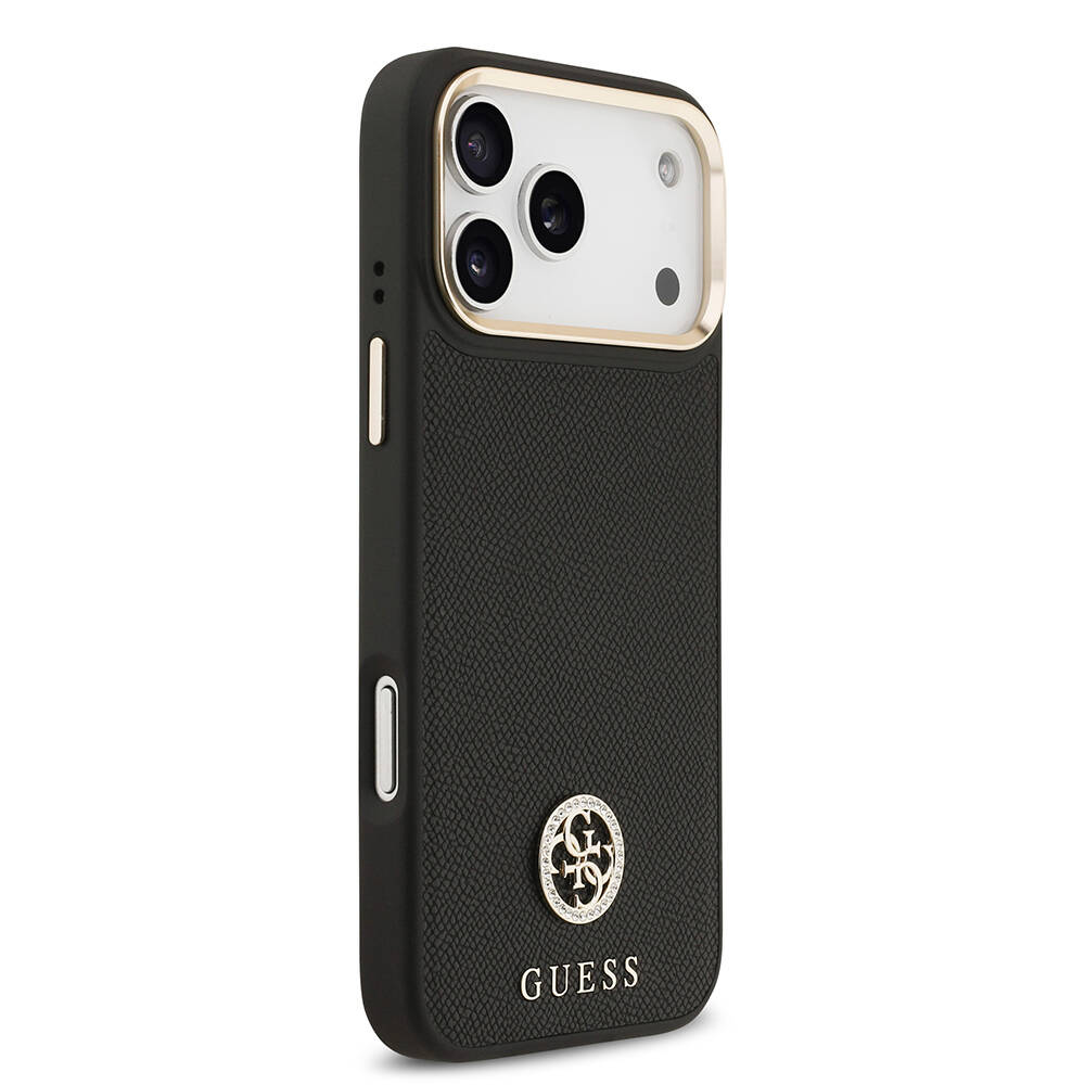 Apple iPhone 17 Pro Max Kılıf Guess Orjinal Lisanslı M-safe Şarj Özellikli Grained Yazı ve Taşlı 4G Logolu Kapak - 7