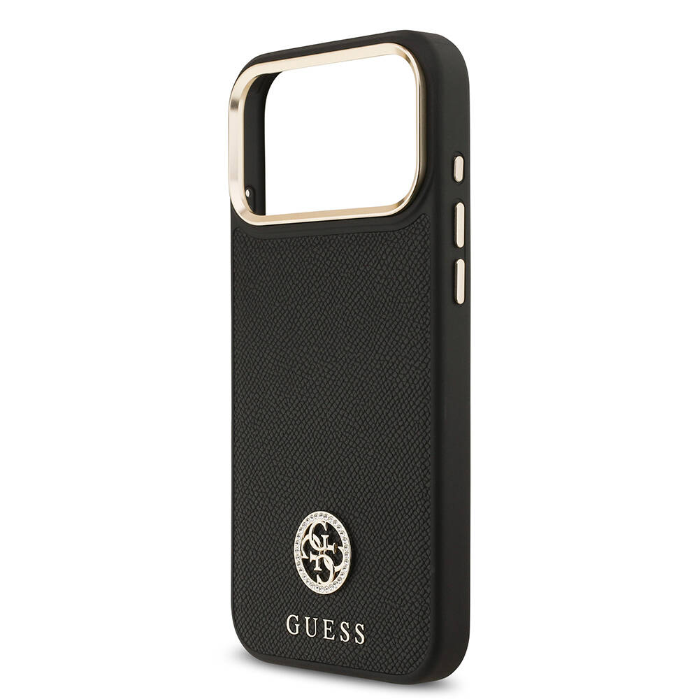 Apple iPhone 17 Pro Max Kılıf Guess Orjinal Lisanslı M-safe Şarj Özellikli Grained Yazı ve Taşlı 4G Logolu Kapak - 9