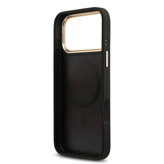 Apple iPhone 17 Pro Max Kılıf Guess Orjinal Lisanslı M-safe Şarj Özellikli Grained Yazı ve Taşlı 4G Logolu Kapak - 10