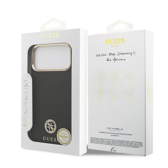 Apple iPhone 17 Pro Max Kılıf Guess Orjinal Lisanslı M-safe Şarj Özellikli Grained Yazı ve Taşlı 4G Logolu Kapak - 11
