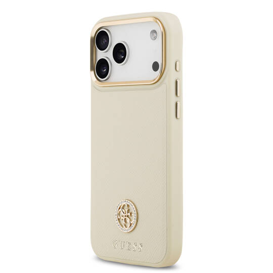 Apple iPhone 17 Pro Max Kılıf Guess Orjinal Lisanslı M-safe Şarj Özellikli Grained Yazı ve Taşlı 4G Logolu Kapak - 12