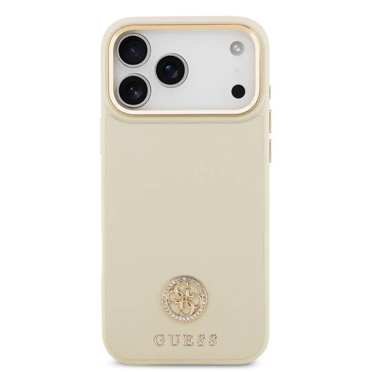 Apple iPhone 17 Pro Max Kılıf Guess Orjinal Lisanslı M-safe Şarj Özellikli Grained Yazı ve Taşlı 4G Logolu Kapak - 13