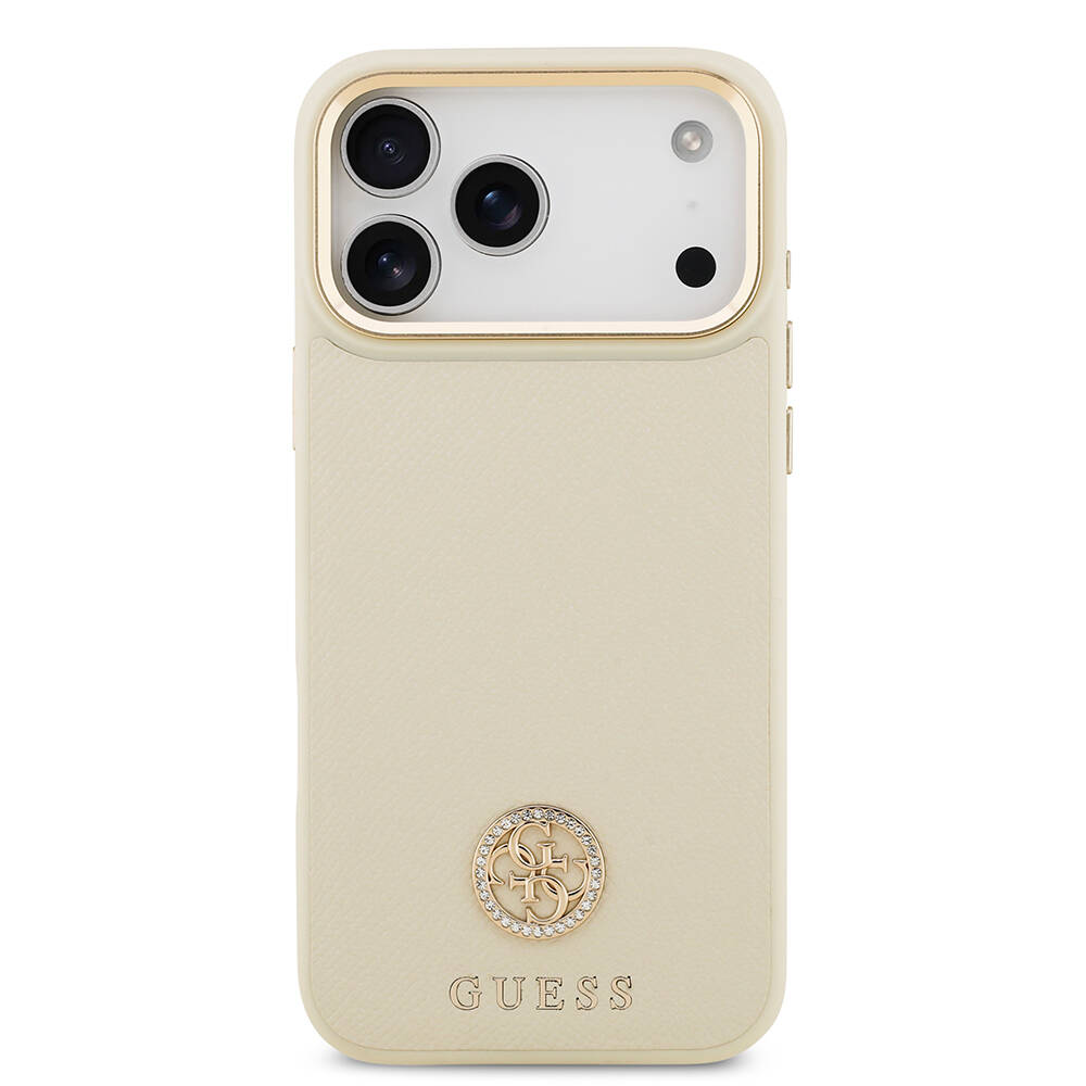 Apple iPhone 17 Pro Max Kılıf Guess Orjinal Lisanslı M-safe Şarj Özellikli Grained Yazı ve Taşlı 4G Logolu Kapak - 13