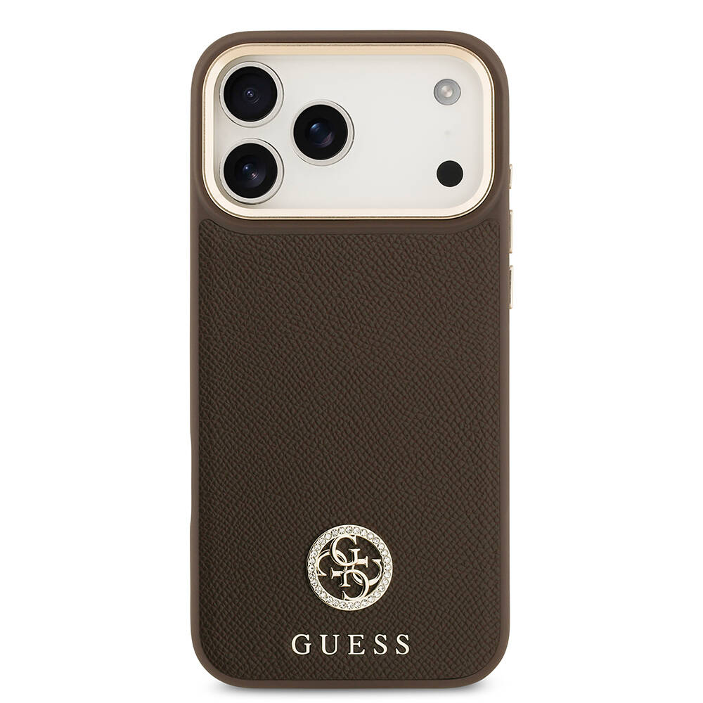 Apple iPhone 17 Pro Max Kılıf Guess Orjinal Lisanslı M-safe Şarj Özellikli Grained Yazı ve Taşlı 4G Logolu Kapak - 20